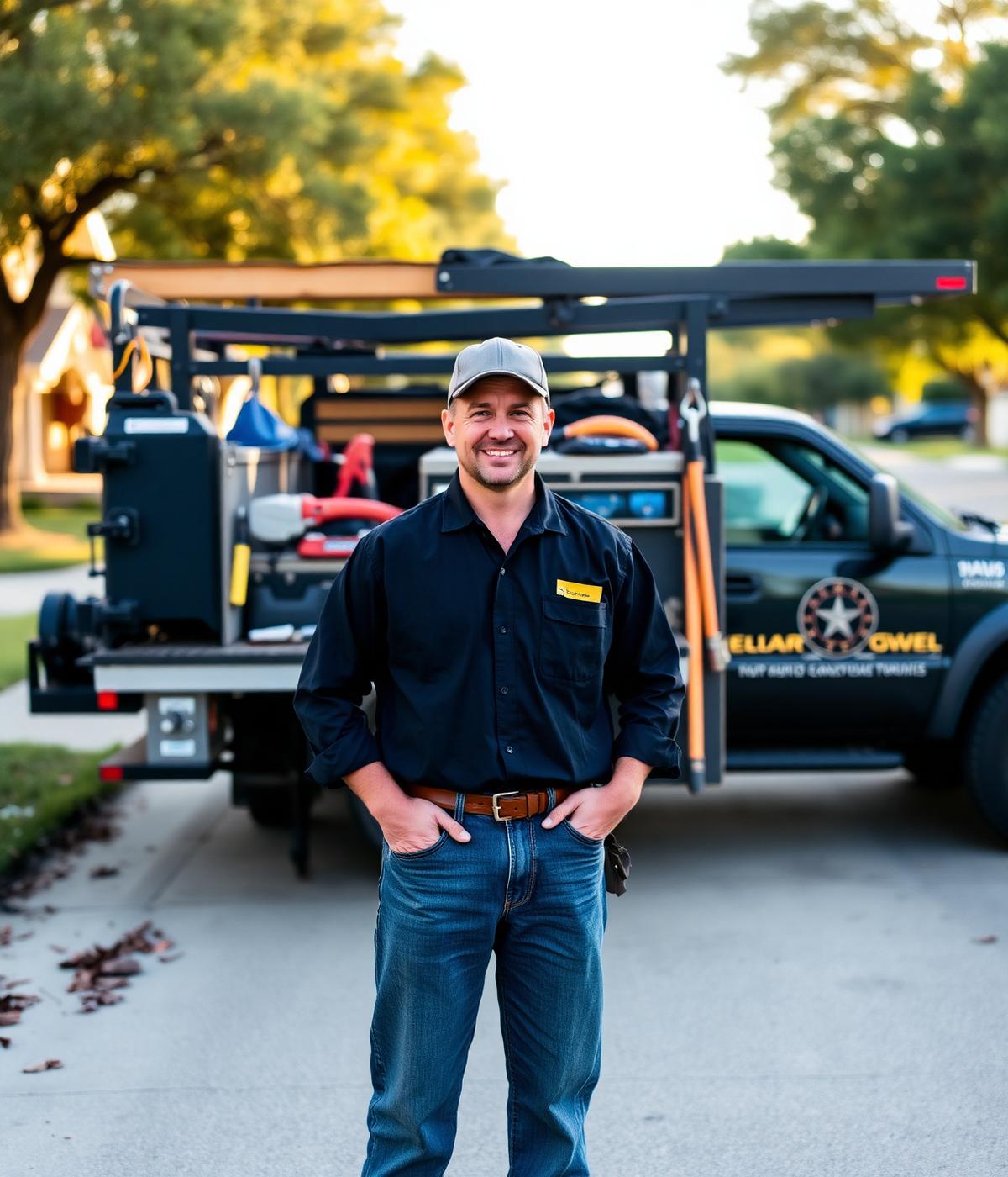 Texas contractor standing in front of a work truck